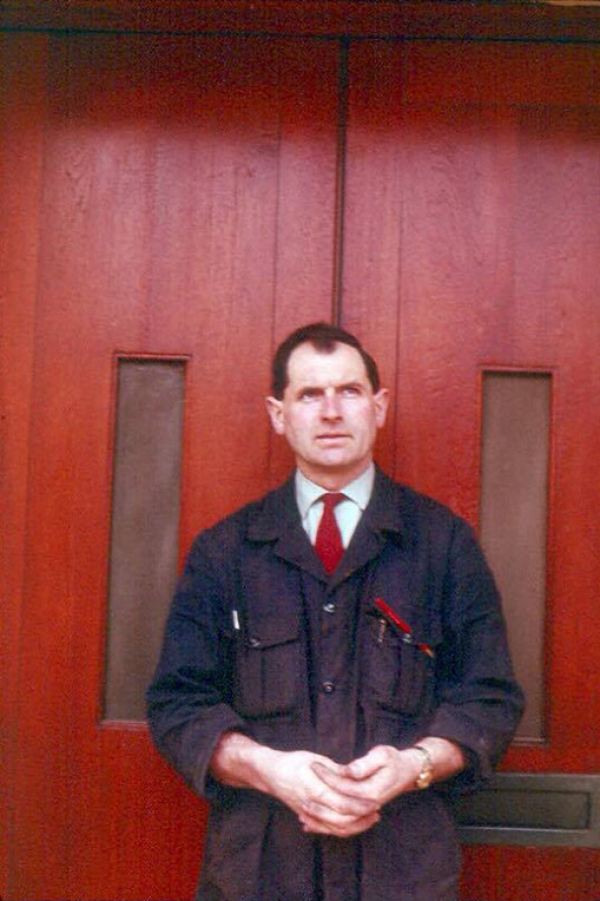 George Manifold in front of Ferramic Industry factory doors