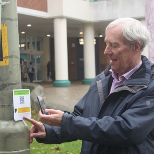 Find the QR sign outside the Howard Centre Heritage Trail