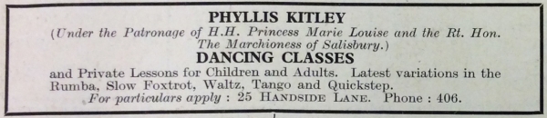 Welwyn Times 18 Oct 1934 advert for Phyllis Kitley's dance lessons