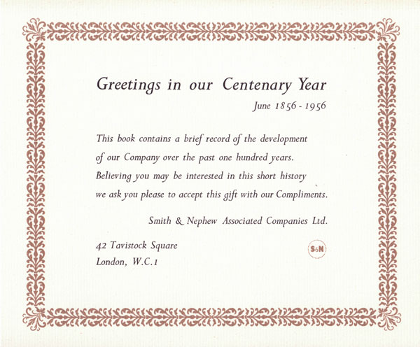 Smith & Nephew 100yrs greetings